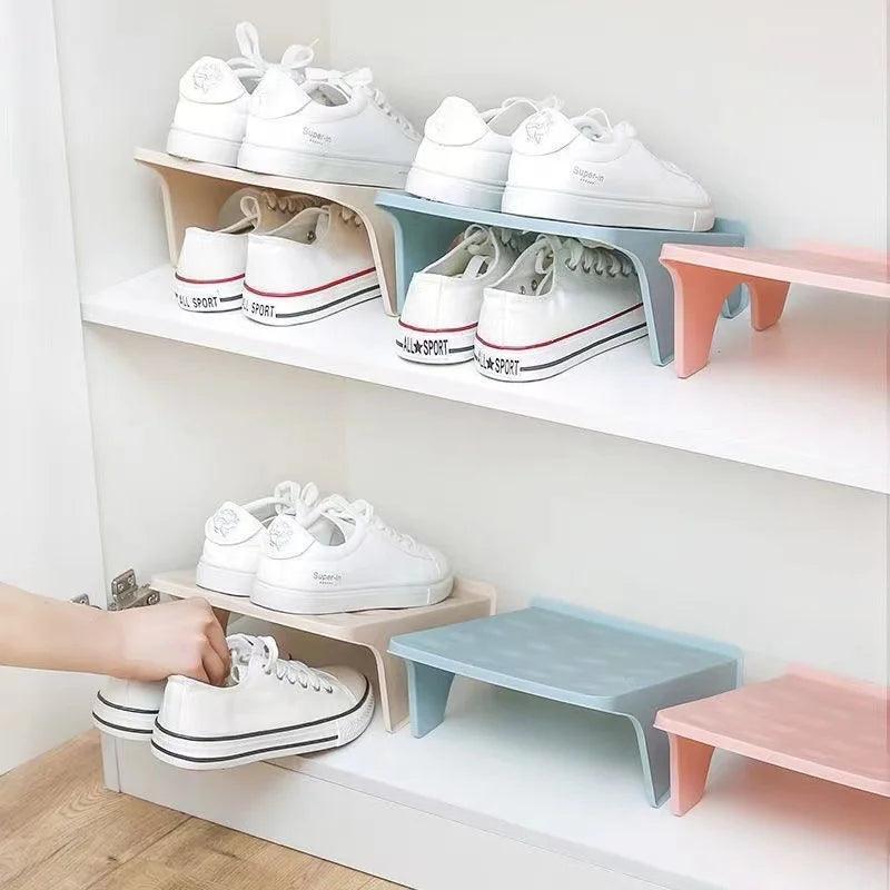 Space-Saving Shoe Rack - Double Support Plastic Shoe Shelf - ClubOn
