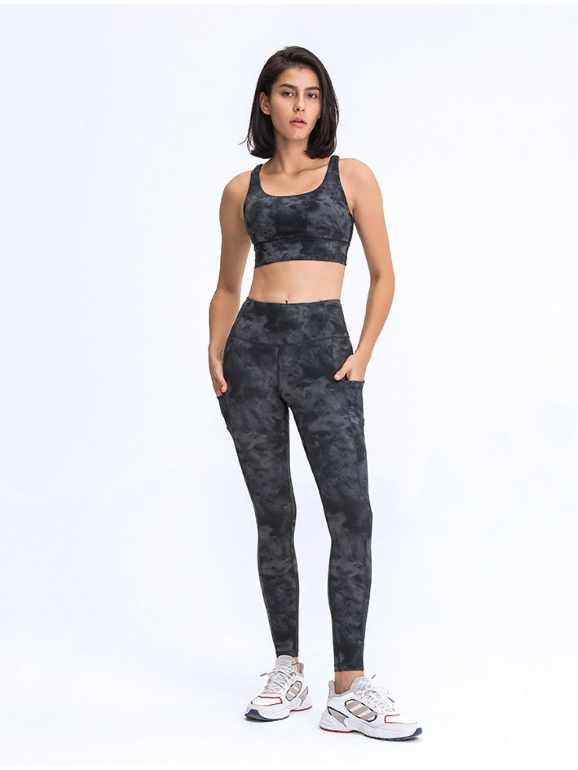 Millennia Wide Waistband Leggings with Pockets - ClubOn