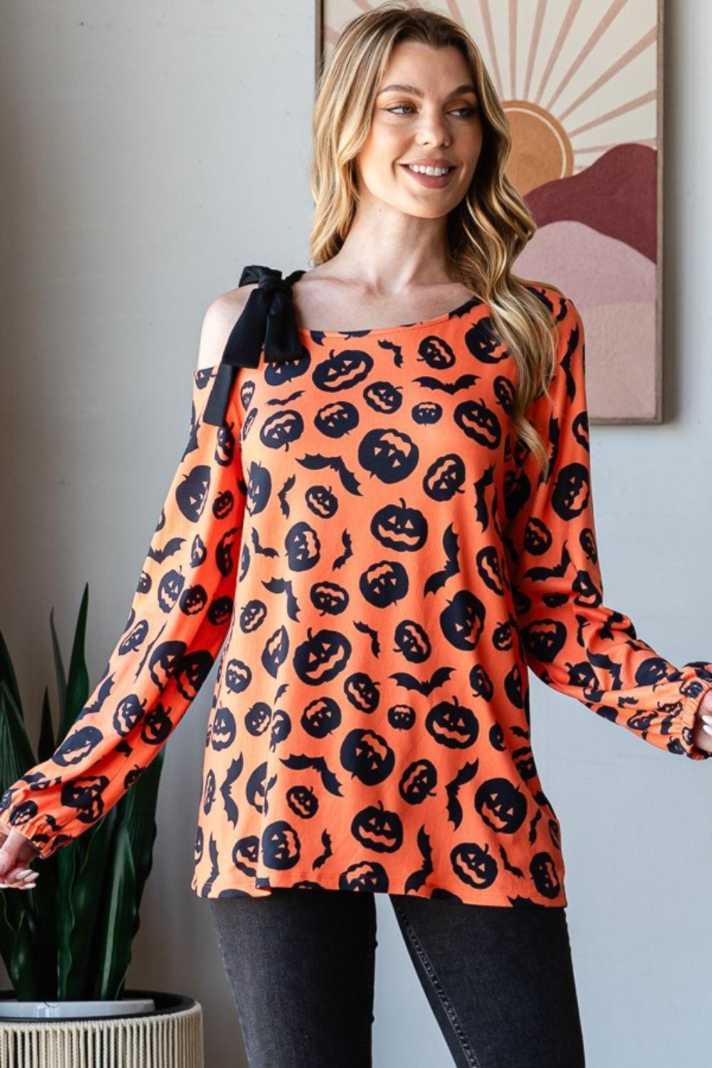 Heimish Pumpkin Print One Shoulder T-Shirt - ClubOn