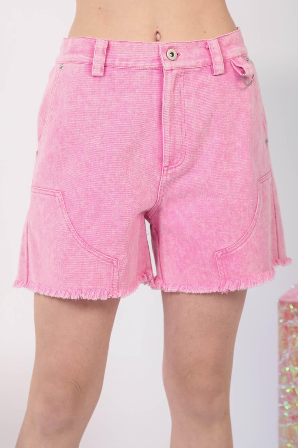 VERY J Washed Raw Hem Denim Shorts - ClubOn