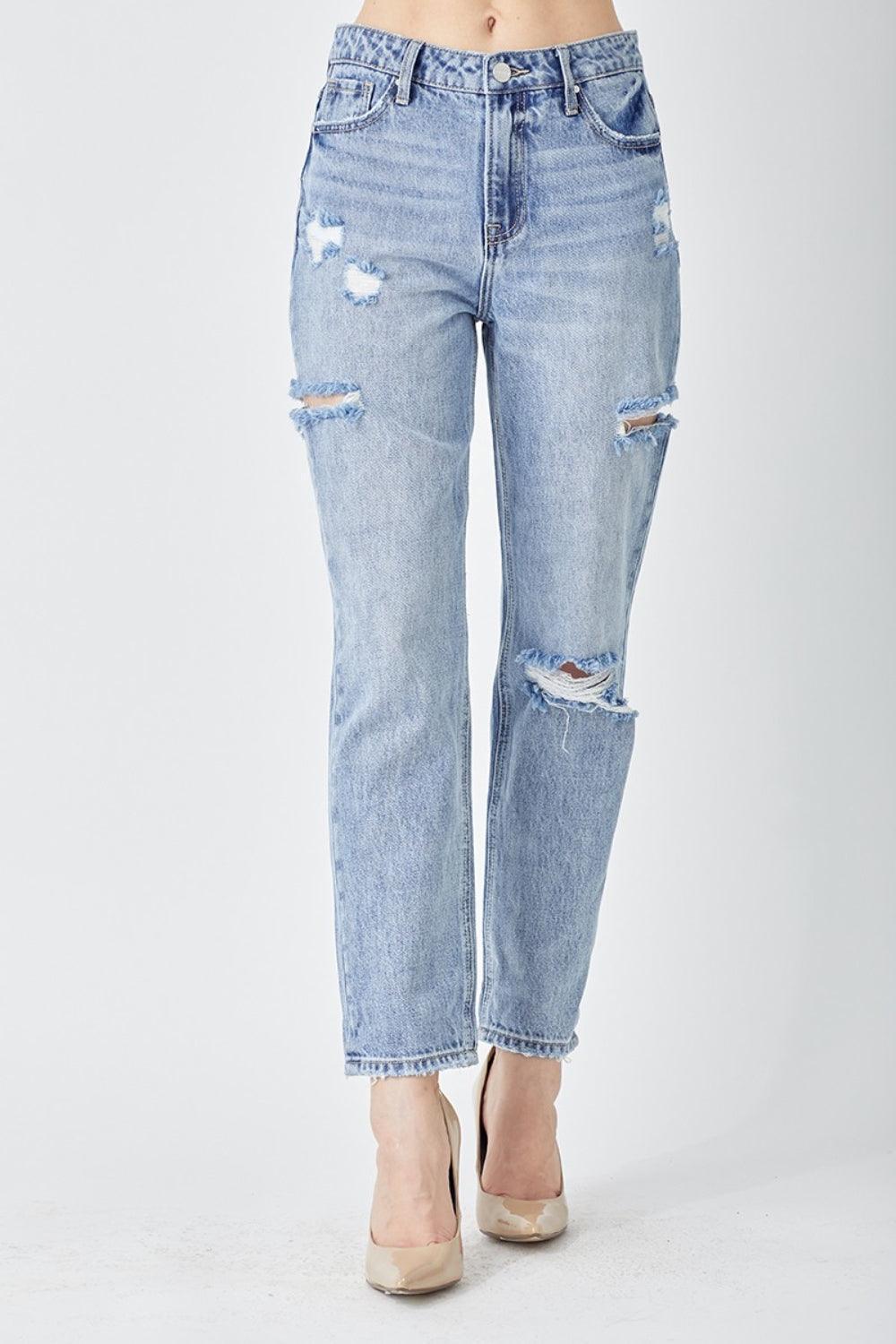 RISEN Distressed Slim Cropped Jeans - ClubOn