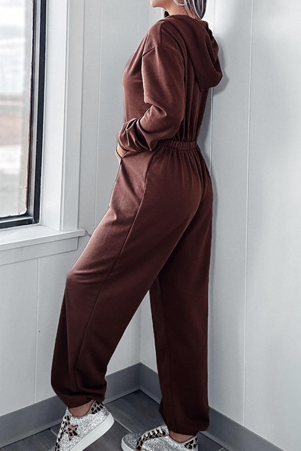 Full Size Drawstring Long Sleeve Jumpsuit - ClubOn