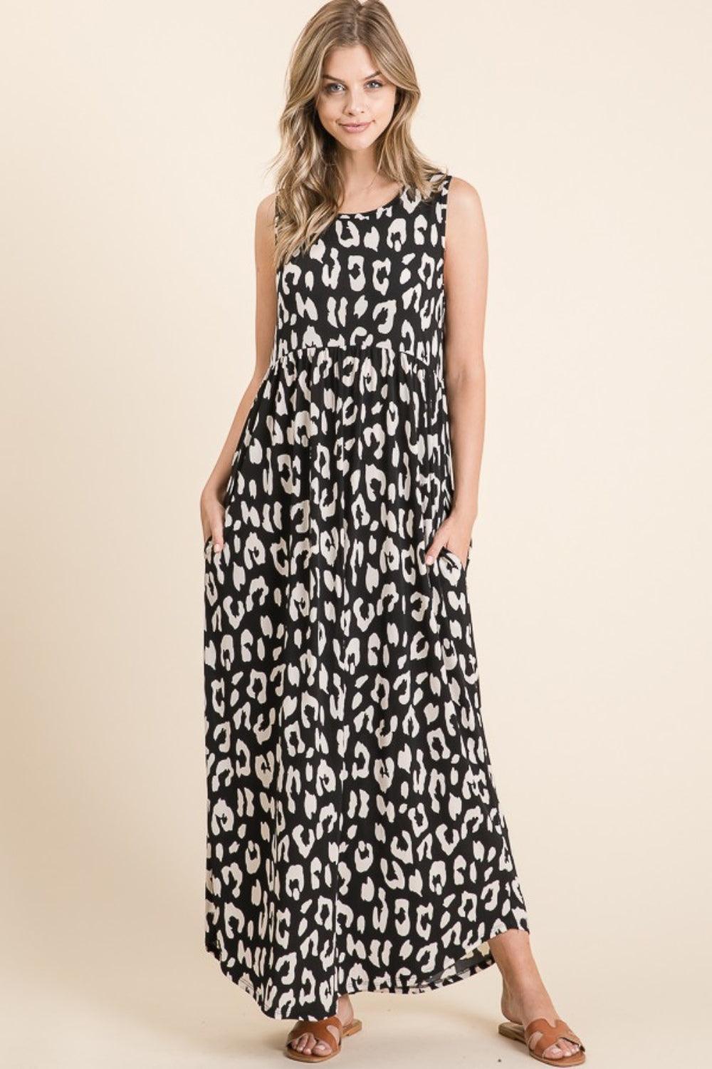 BOMBOM Leopard Maxi Dress with Pockets - ClubOn