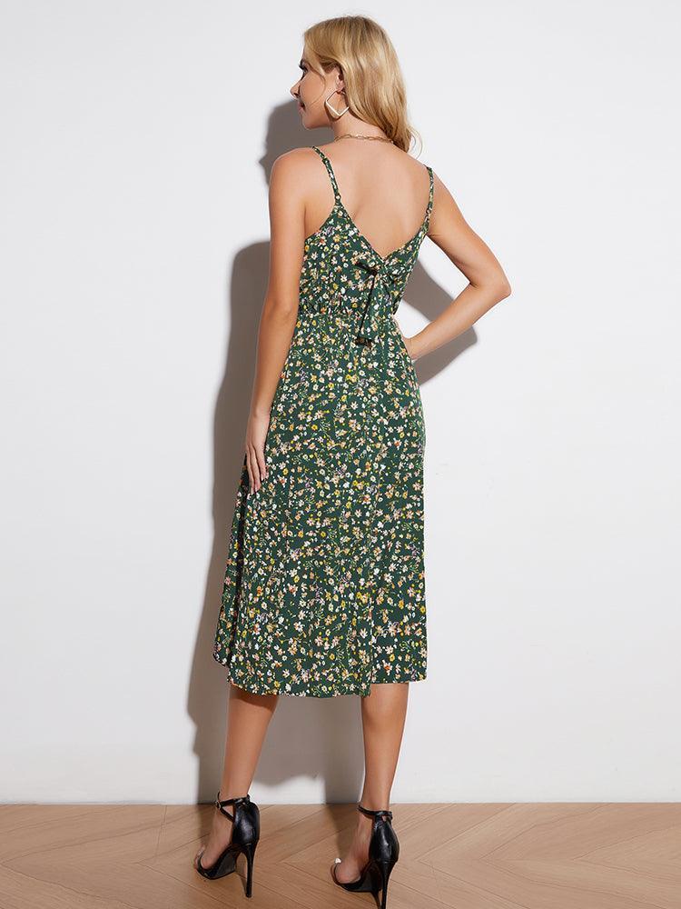 Ditsy Floral Tied Spaghetti Strap Dress - ClubOn