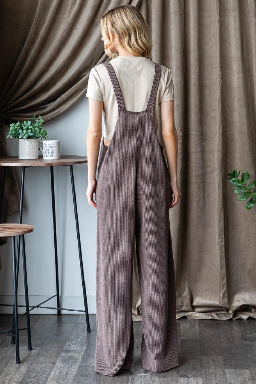 Heimish Full Size Ribbed Front Pocket Sleeveless Jumpsuit - ClubOn