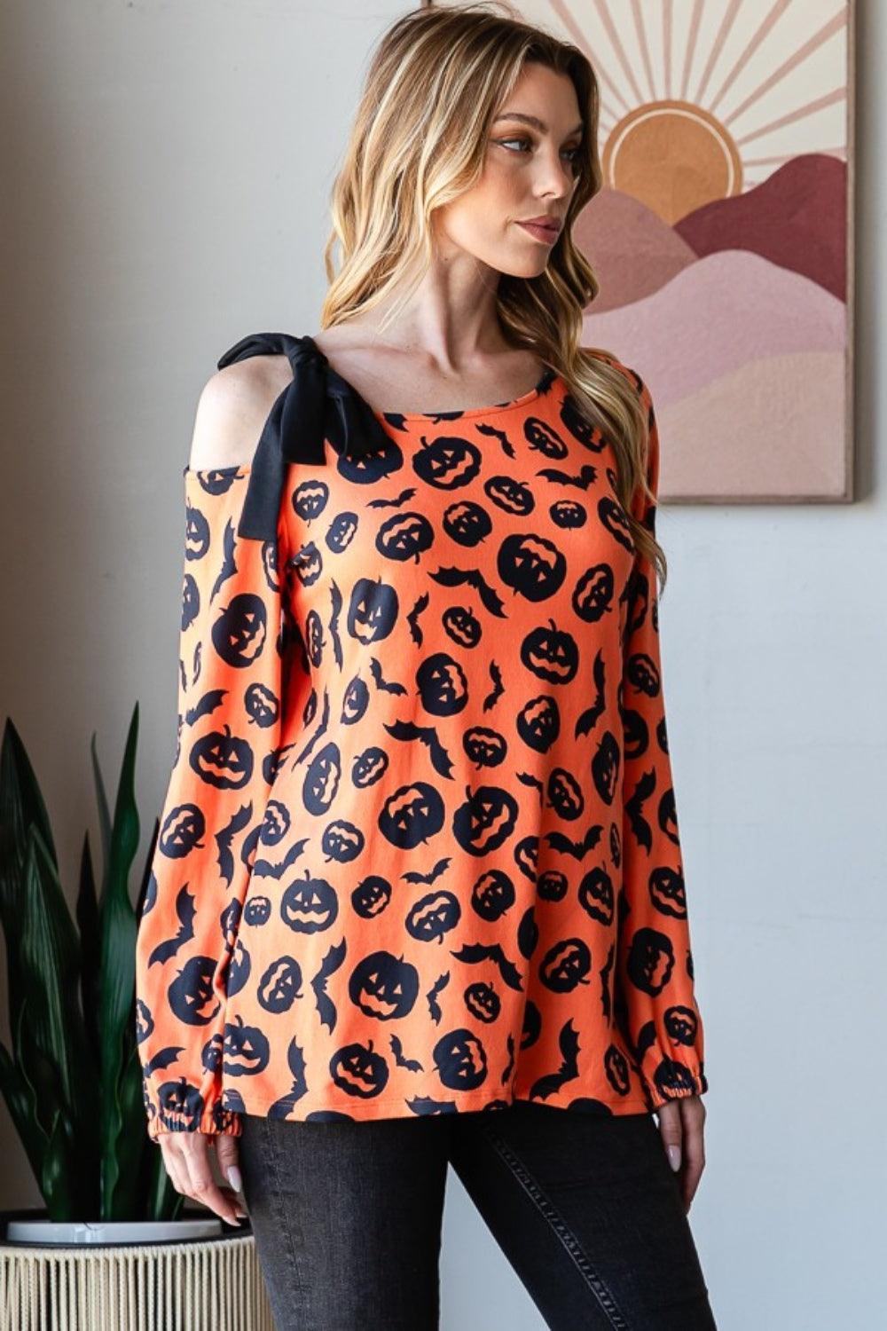 Heimish Pumpkin Print One Shoulder T-Shirt - ClubOn