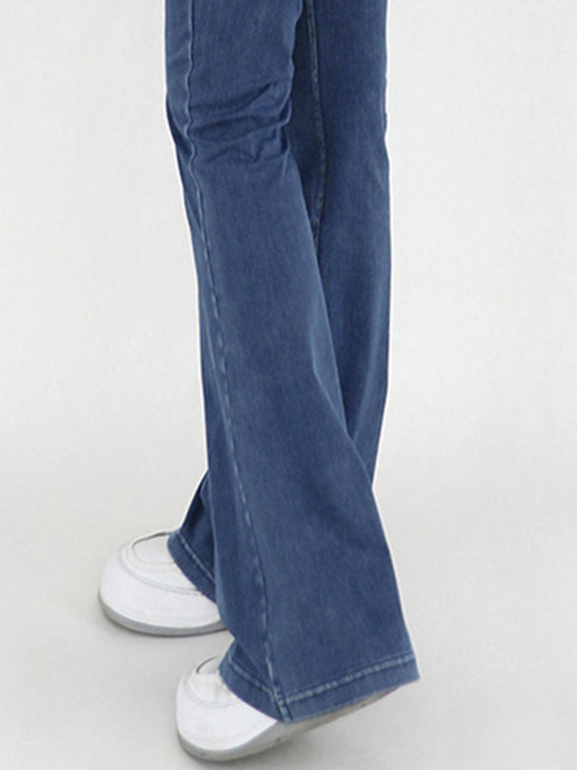 Wide Waistband Bootcut Jeans with Pockets - ClubOn