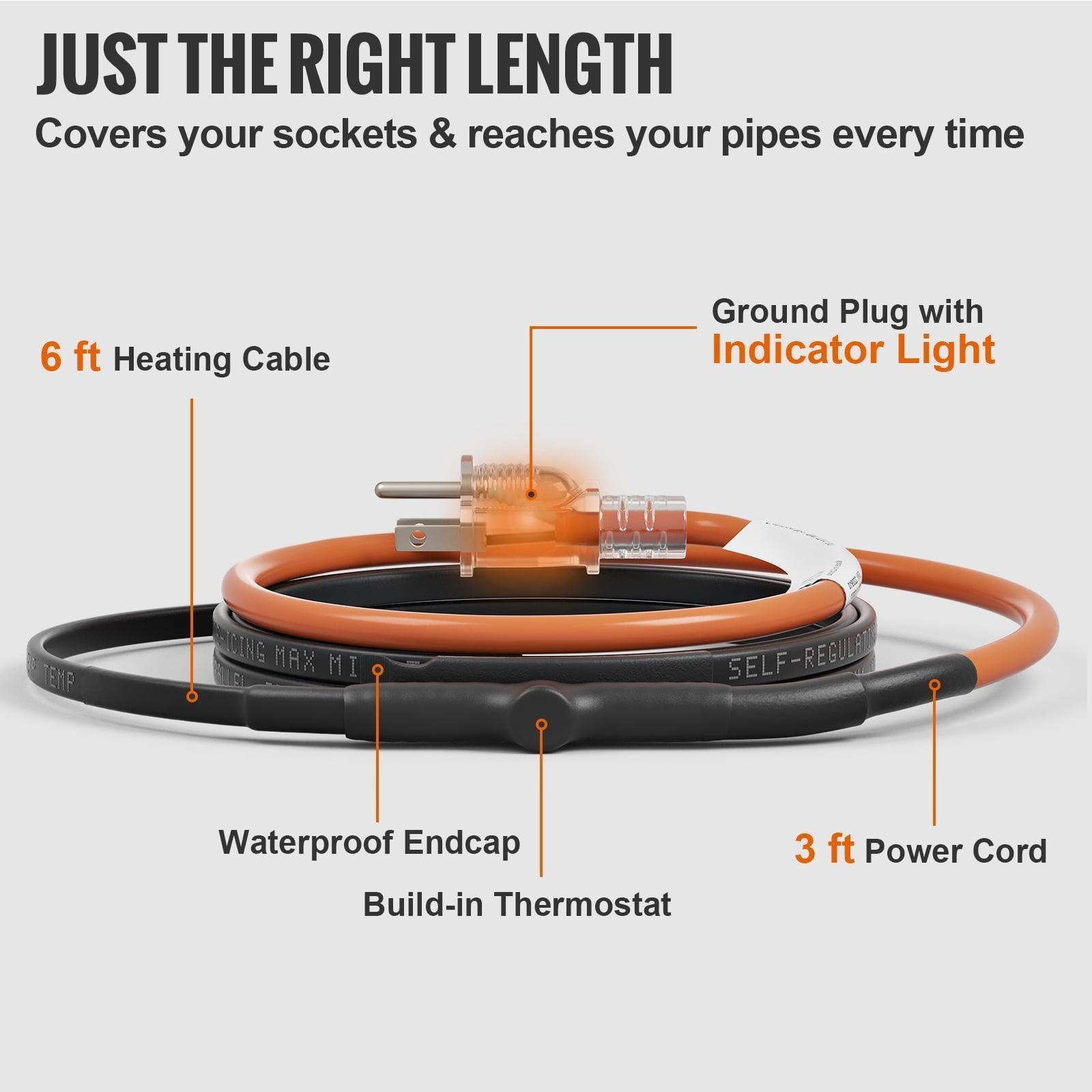 SKYSHALO Self-Regulating Pipe Heating Cable 5W/ft – Built-in Thermostat, 6 Feet - ClubOn
