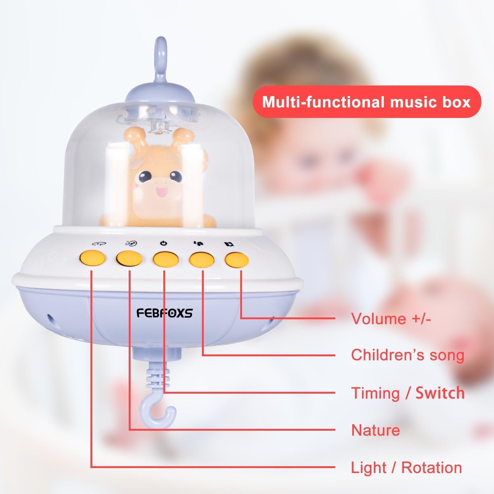 Febfoxs Baby Crib Mobile with Music & Lights, Remote Control, Blue - ClubOn