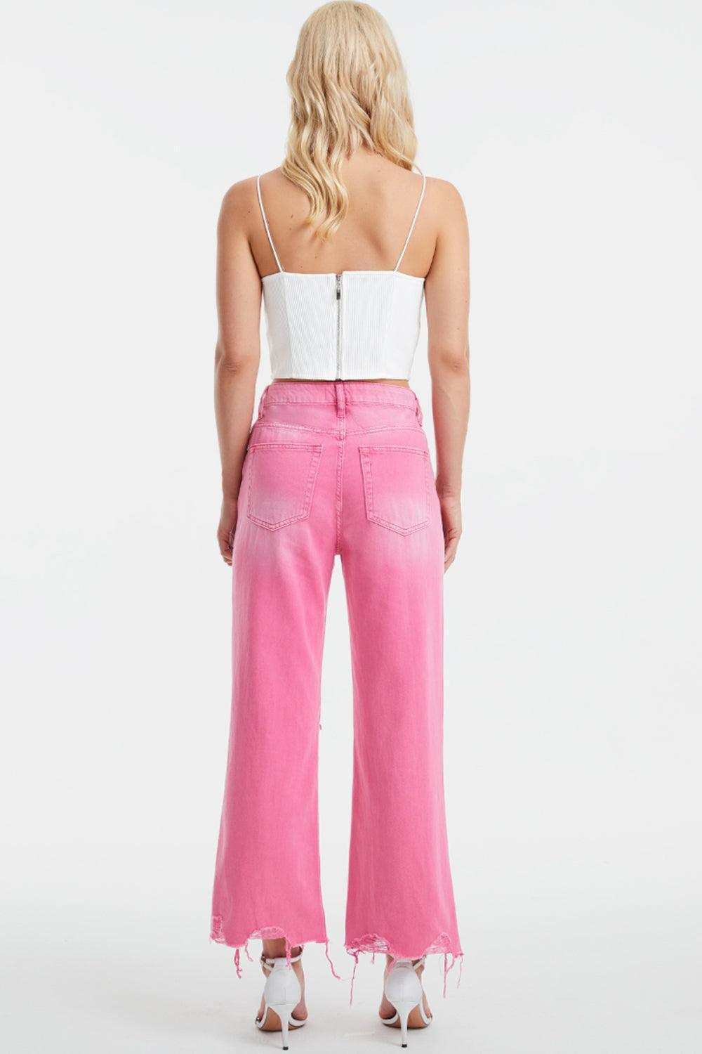 BAYEAS Full Size High Waist Distressed Raw Hem Jeans - ClubOn