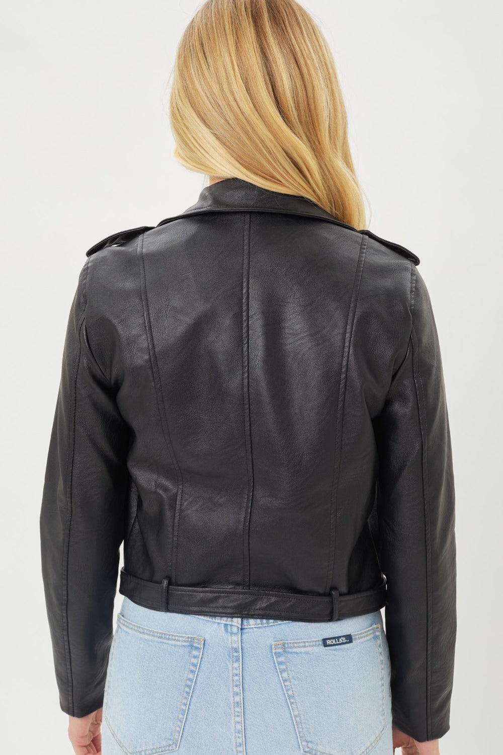 Faith Apparel Faux Leather Zip Up Biker Jacket - ClubOn