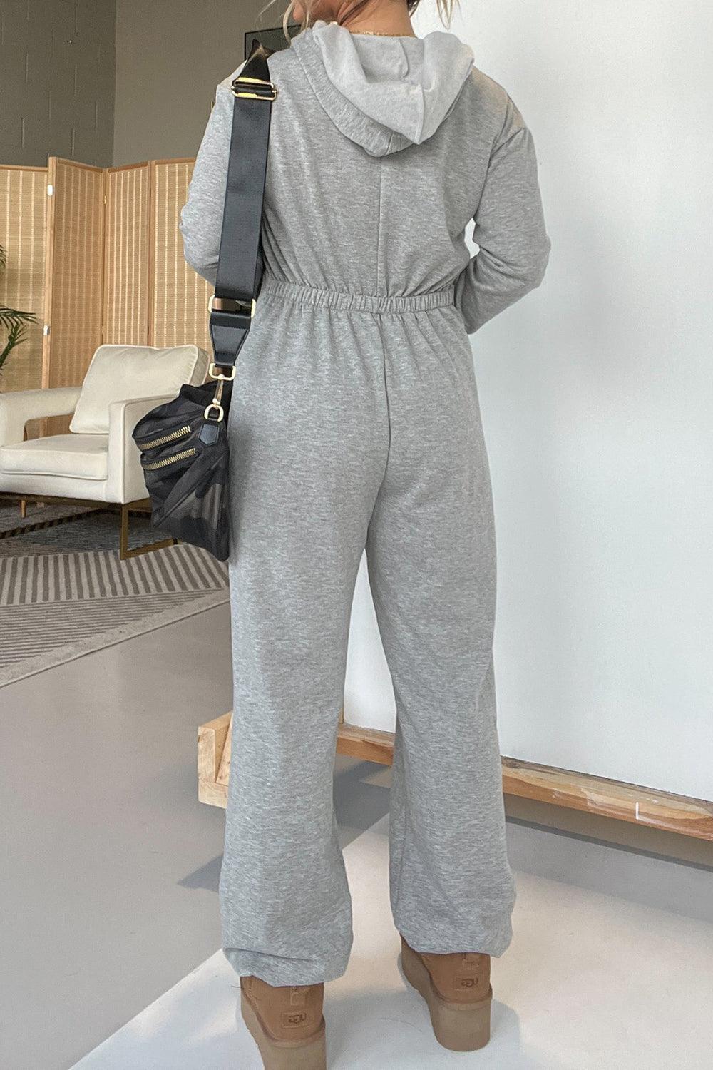 Full Size Drawstring Long Sleeve Jumpsuit - ClubOn