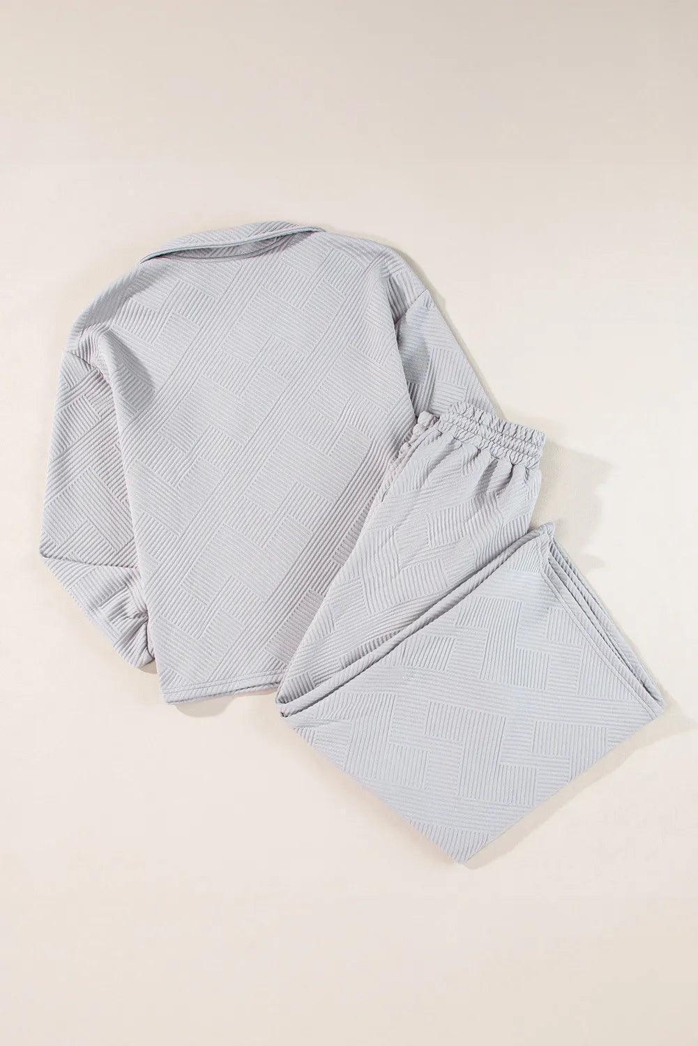 Textured Long Sleeve Top & Drawstring Pants Set - ClubOn