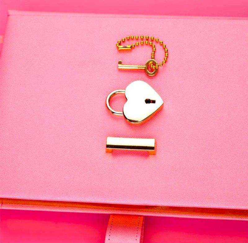 B6 Cute Heart Lock Notebook – Gold Stamping Pink Notepad - ClubOn