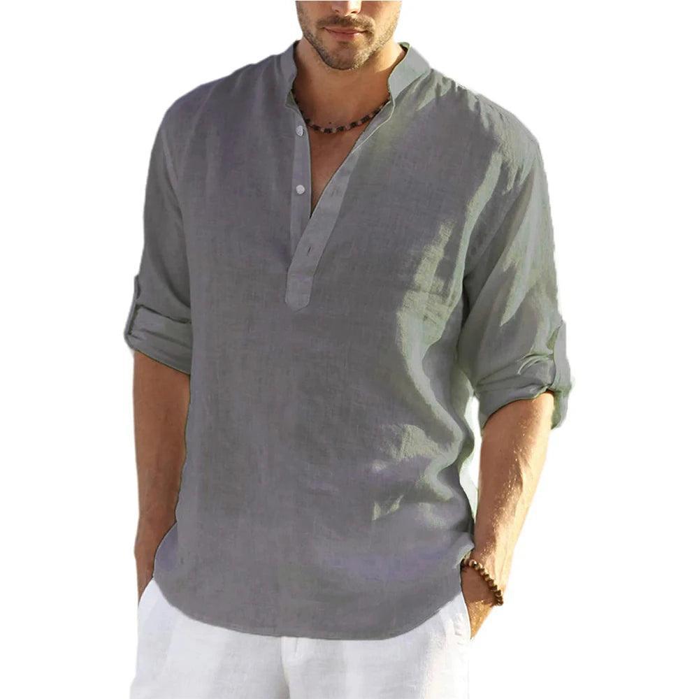 Men's Casual Cotton Linen Long Sleeve Shirt - Stylish Tops for Spring and Autumn - ClubOn