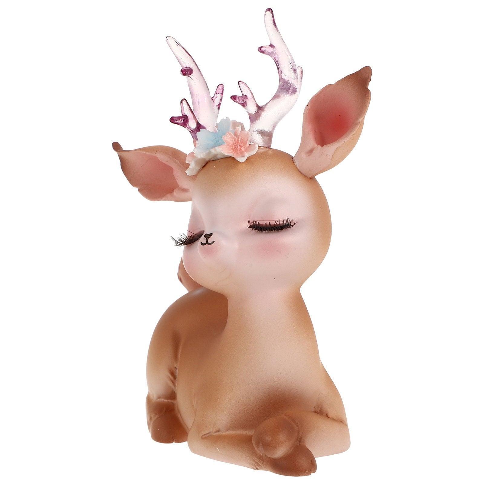 Deer Figurines Resin Reindeer Sculpture – Cartoon Christmas Brass Figurine, Miniature Desktop Decor - ClubOn