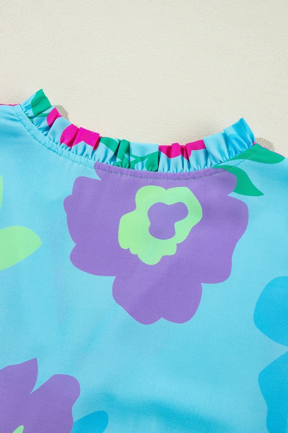 Plus Size Peplum Printed Notched Blouse - ClubOn