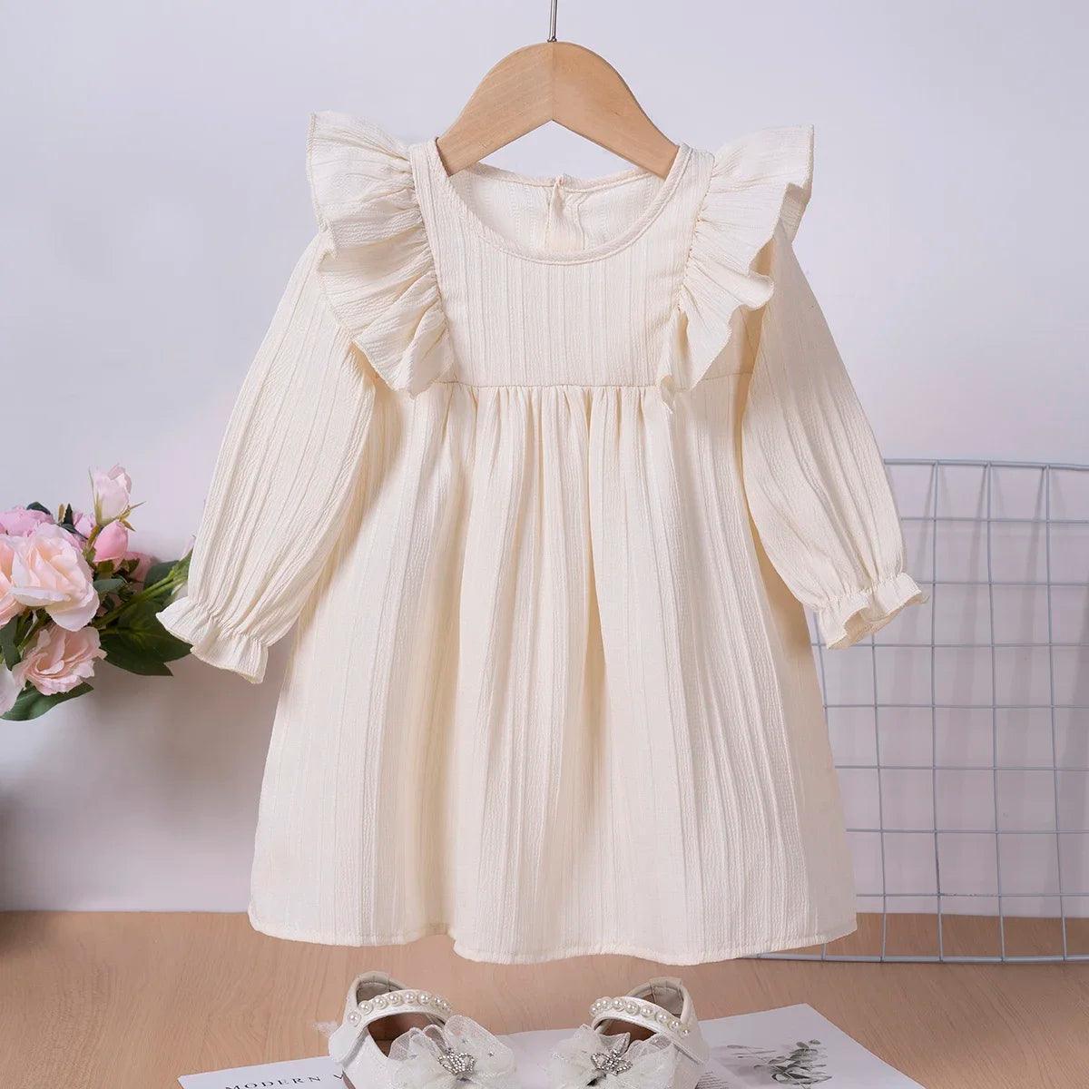 Baby Girl Solid Color Ruffle Edge Princess Dress - ClubOn