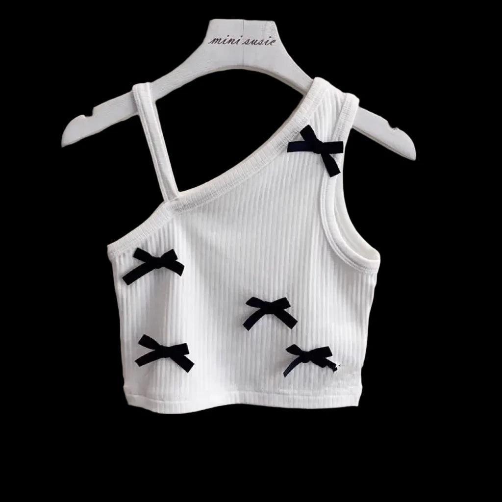 Baby Girls One Shoulder Tops with Black Bow - ClubOn