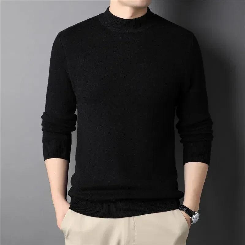 Men’s Cashmere Sweater – Half Turtleneck Slim Fit Knit Pullover for Youth - ClubOn