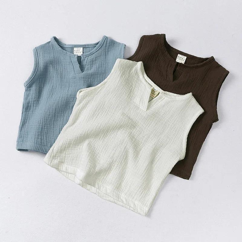 Summer Linen Cotton Vest for Kids | Casual Sleeveless Tops - ClubOn