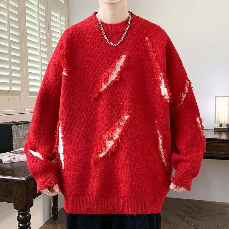 Men's Round Neck Long-Sleeved Knitted Pullover Sweater - ClubOn