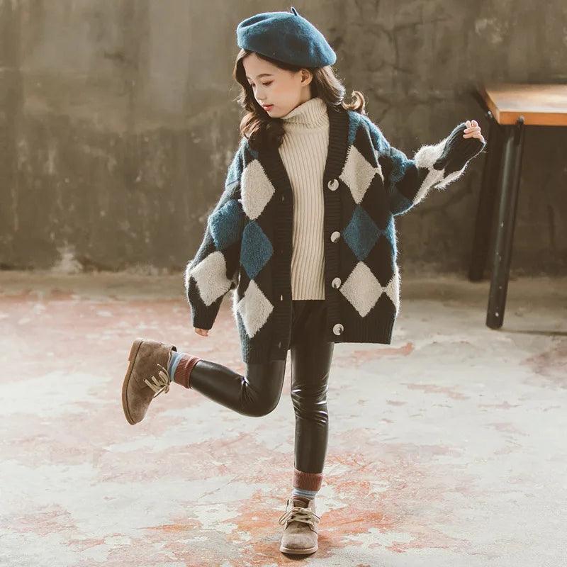 Plaid Knitted Cardigan for Teens - Stylish Autumn/Winter Jacket - ClubOn