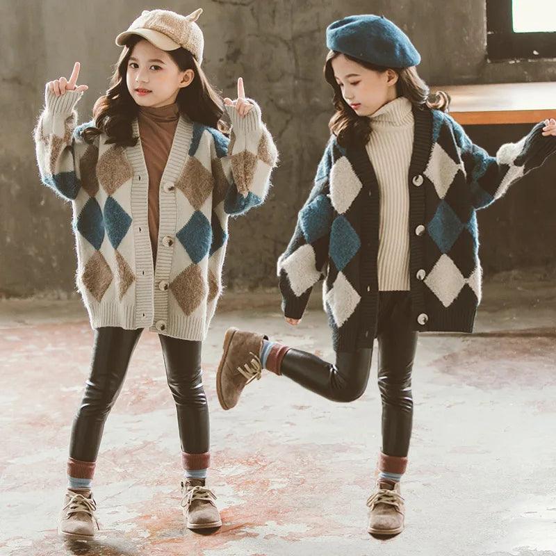 Plaid Knitted Cardigan for Teens - Stylish Autumn/Winter Jacket - ClubOn