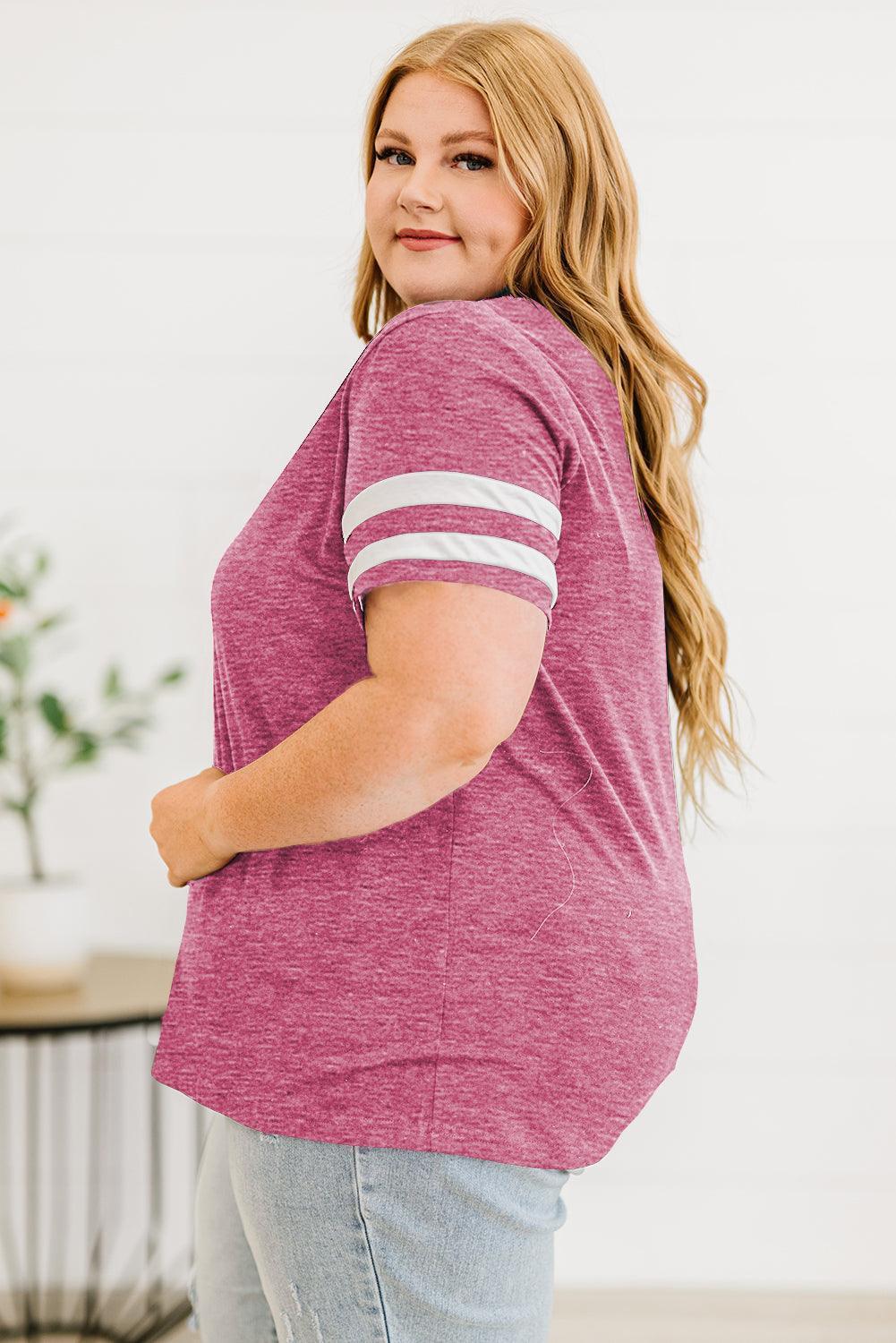 Plus Size Striped V-Neck Tee Shirt - ClubOn