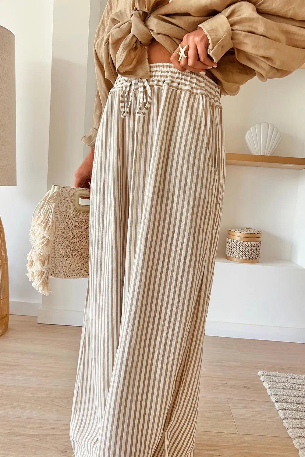 Plus Size Striped Wide Leg Pants - ClubOn