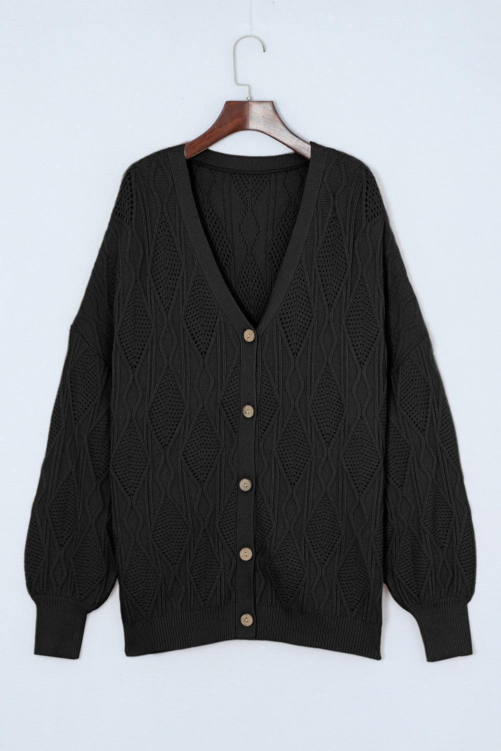 Plus Size Cable-Knit Button Up Sweater - ClubOn
