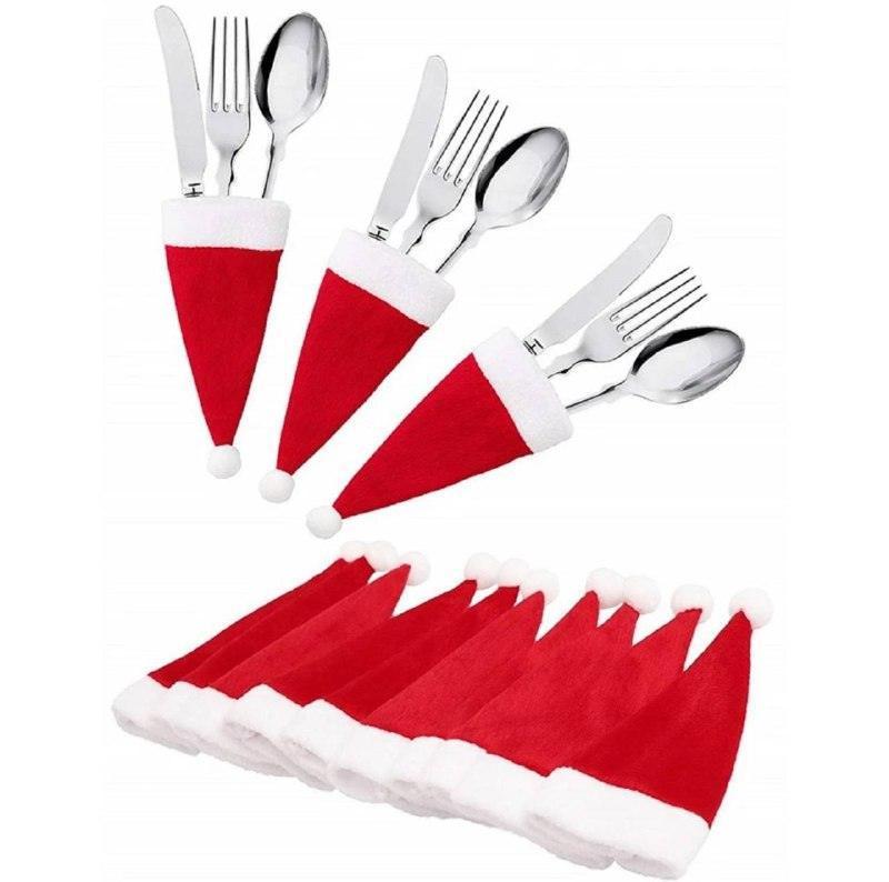 Christmas decorations Santa hat knife fork set wine bottle - ClubOn