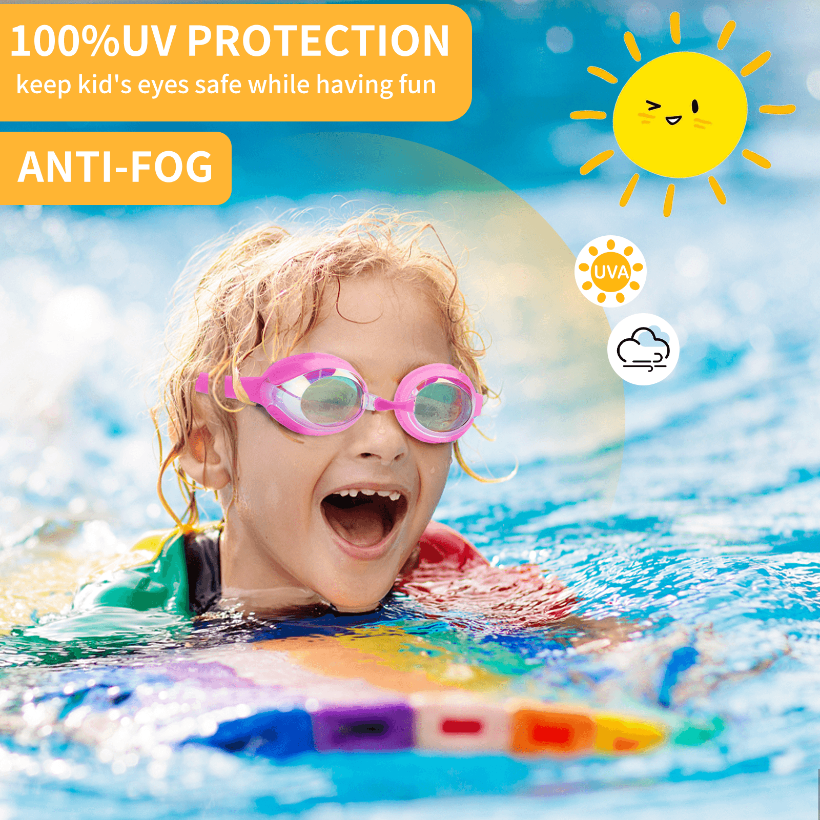 Kids Swim Goggles for Ages 3-15, 2-Pack Anti-Fog, Leak-Proof Swimming Goggles for Boys & Girls - ClubOn