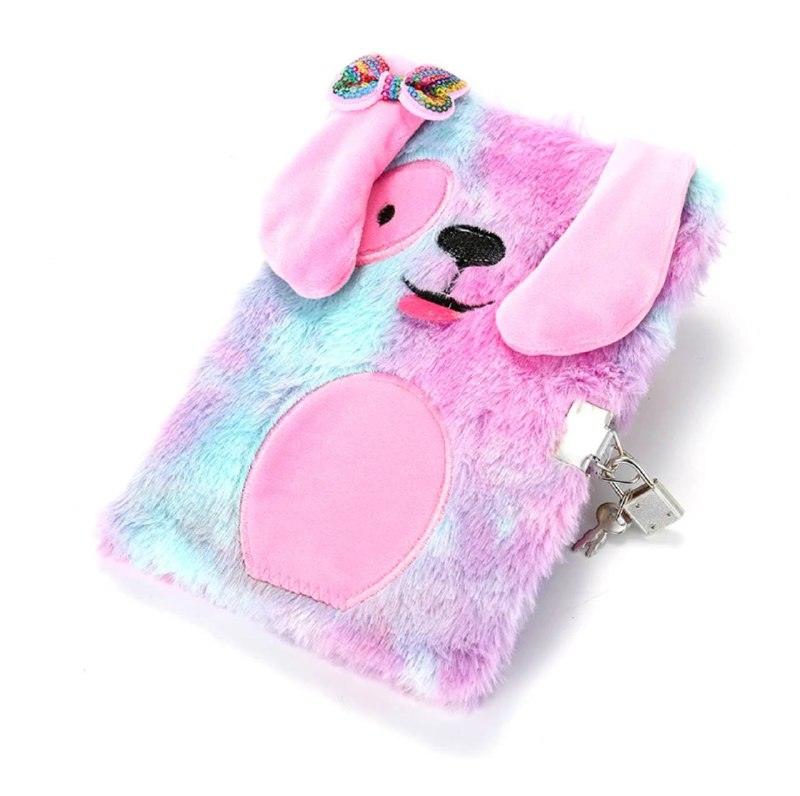 Plush Notebook with Lock – Cute Dog A5 Journal & Diary - ClubOn