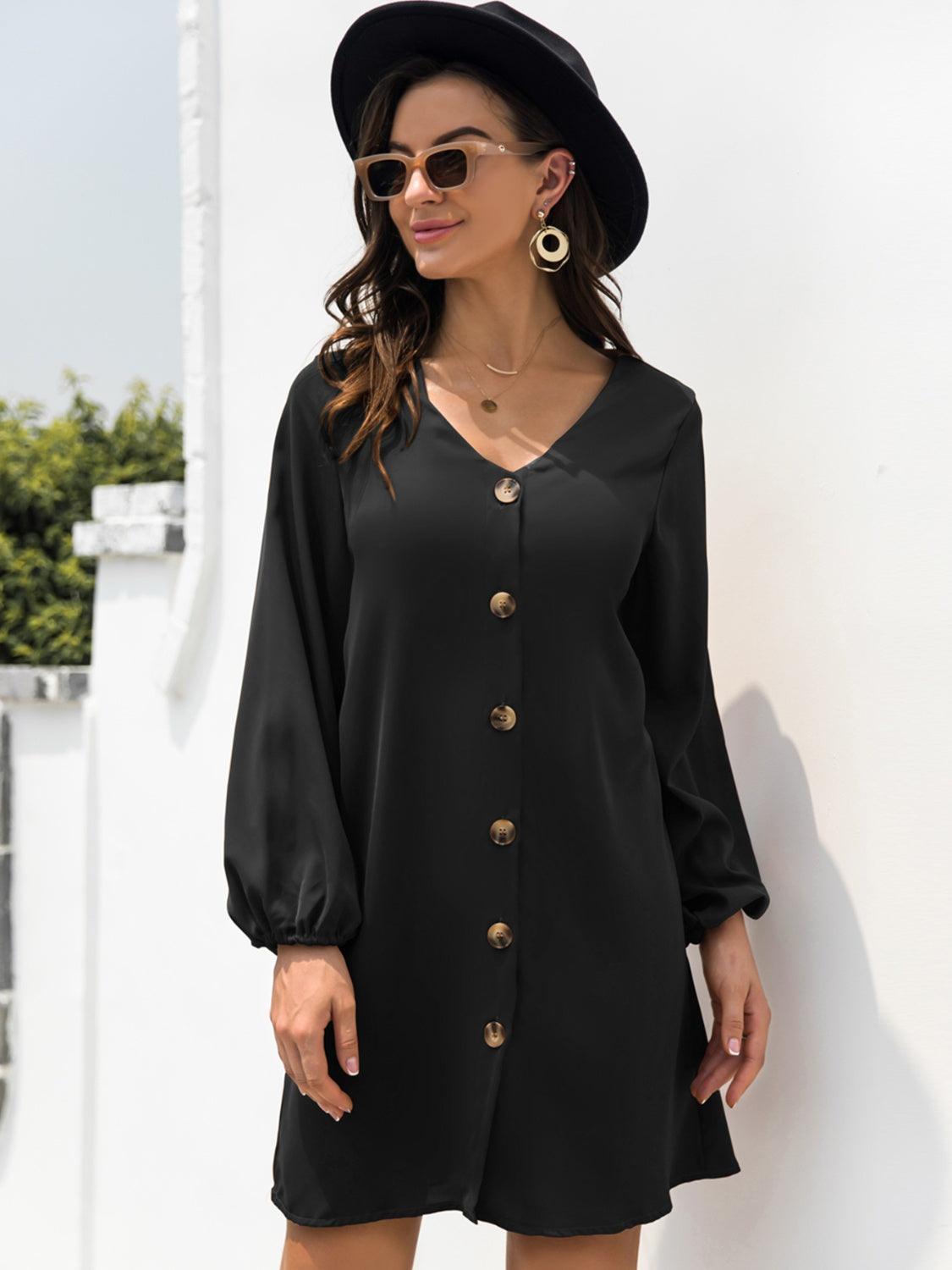 V-Neck Long Sleeve Mini Dress - ClubOn