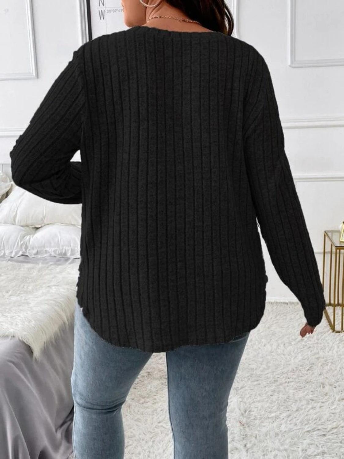 Plus Size V-Neck Long Sleeve T-Shirt - ClubOn