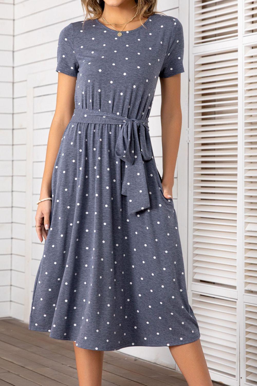 Belted Tee Dress With Pockets - ClubOn