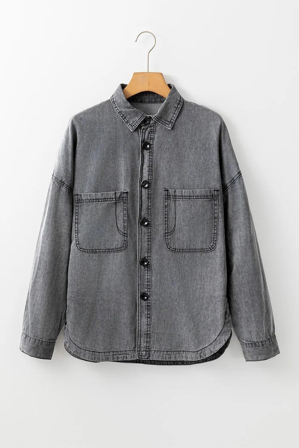 Button Up Long Sleeve Denim Jacket - ClubOn