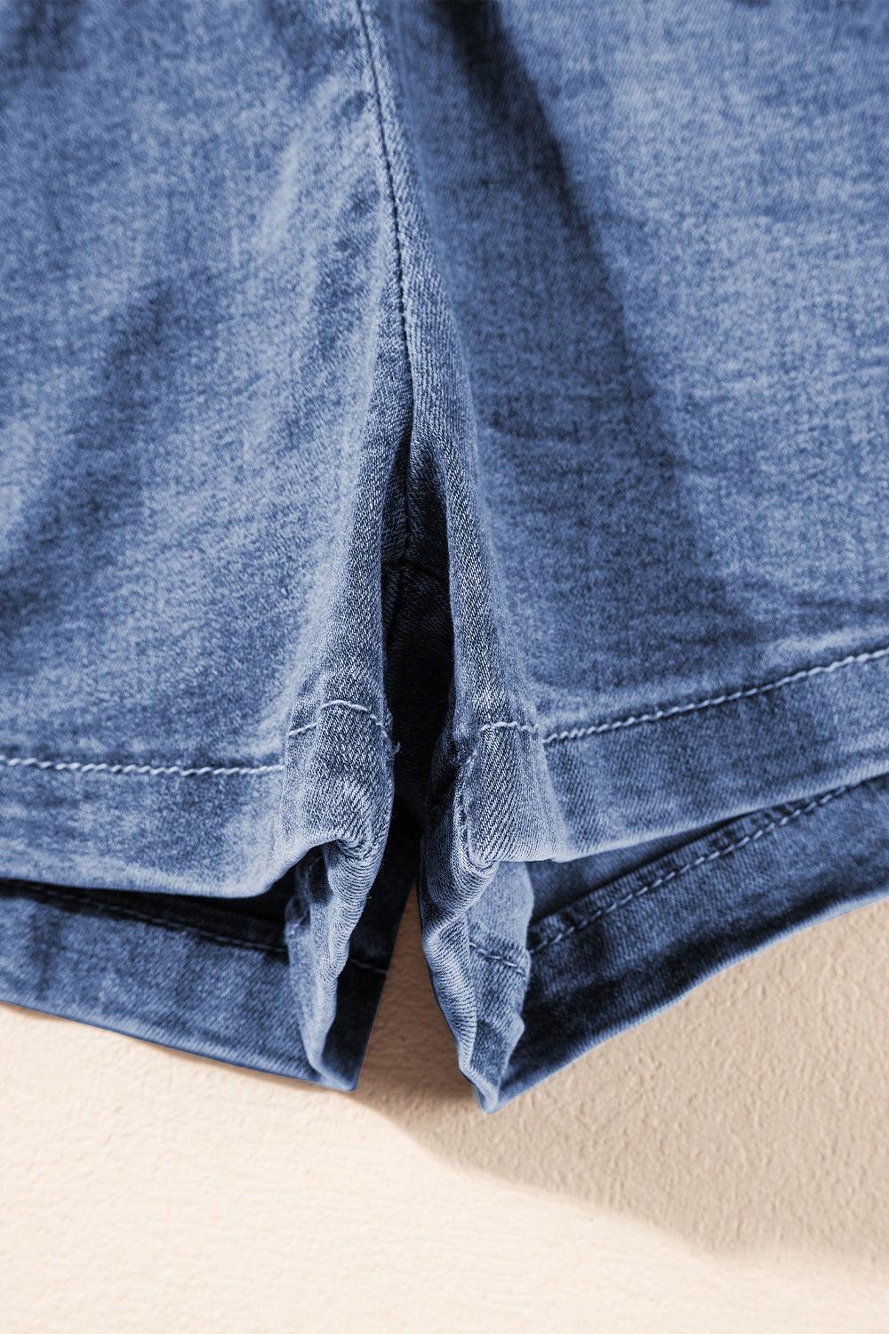 Round Neck Short Sleeve Top and Shorts Denim Set - ClubOn