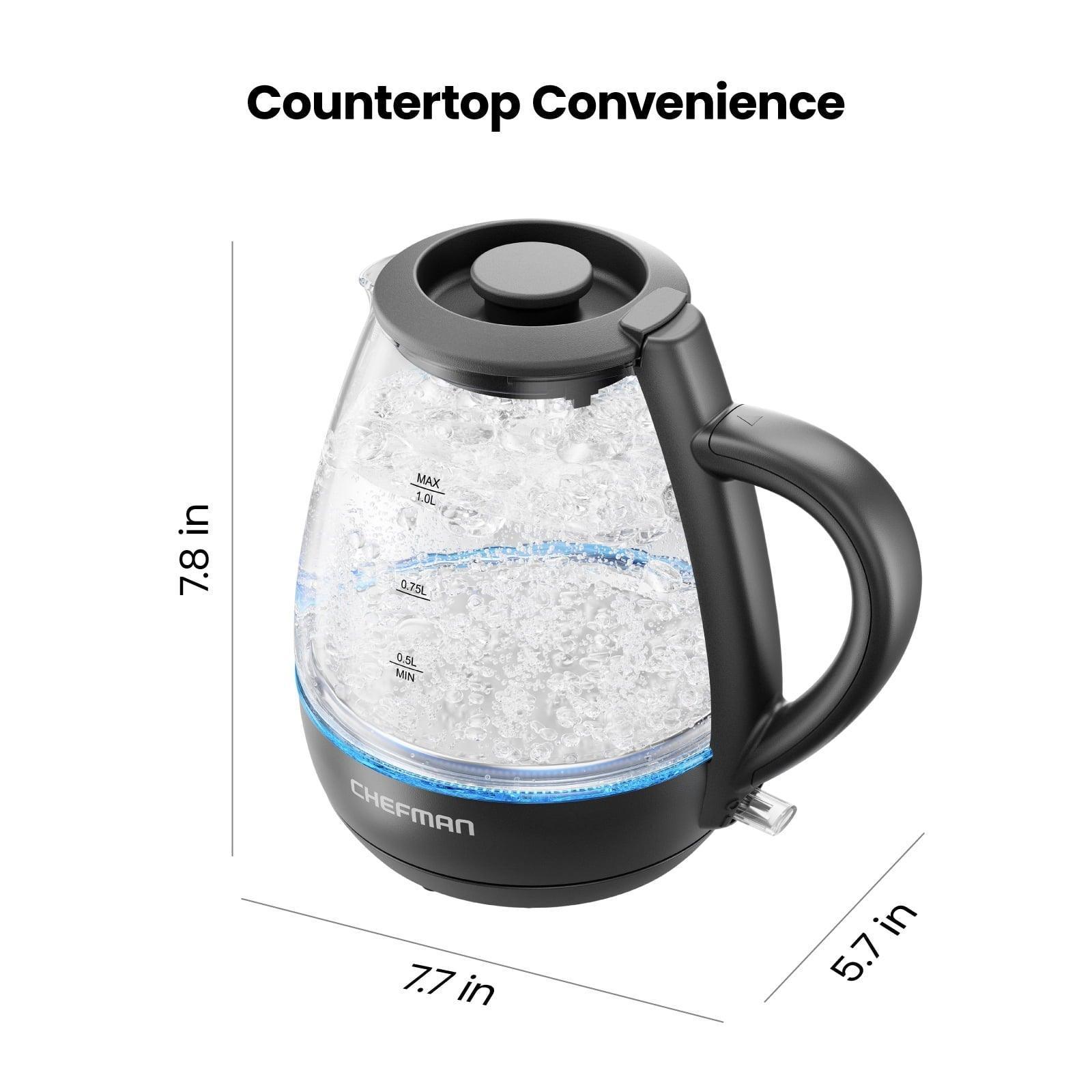 Chefman 1L Electric Glass Kettle w/ LED Indicator Light – Black, Automatic Shutoff - ClubOn