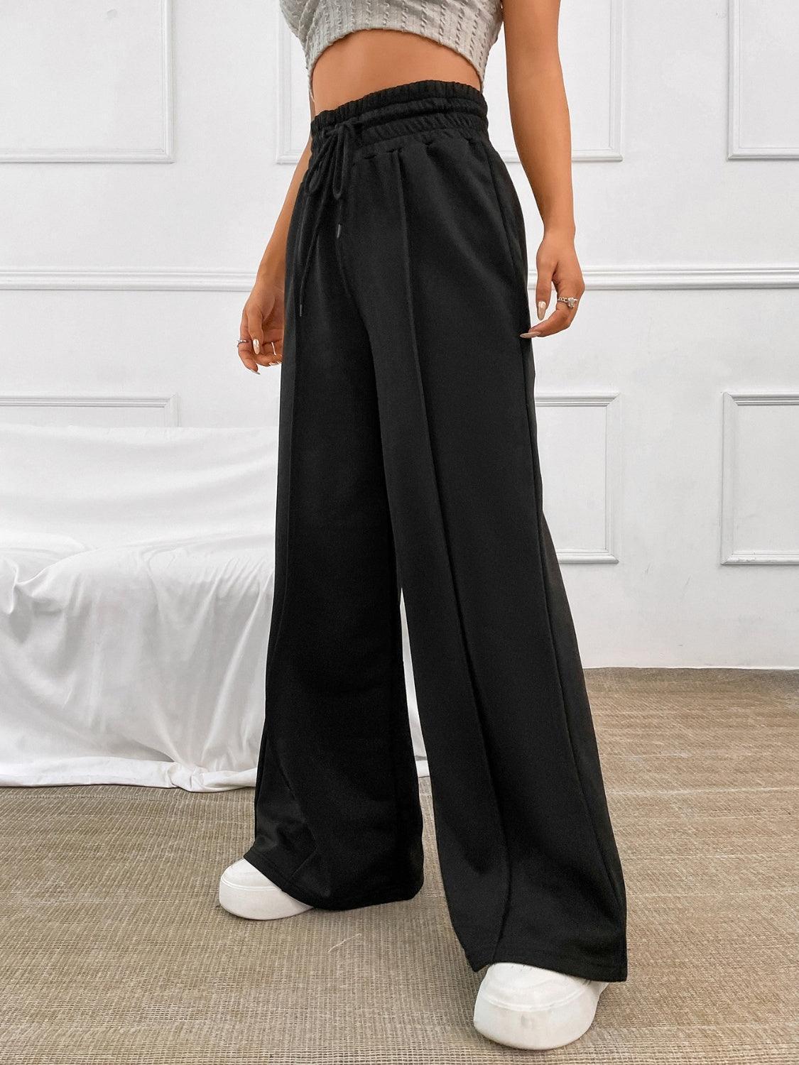 Honey Drawstring Elastic Waist Wide Leg Pants - ClubOn