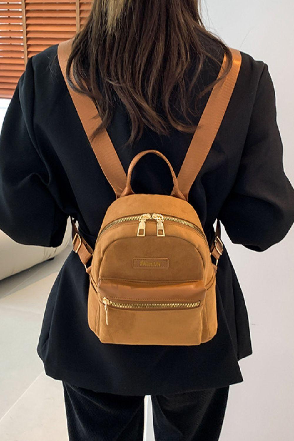 Suede Adjustable Strap Backpack Bag - ClubOn