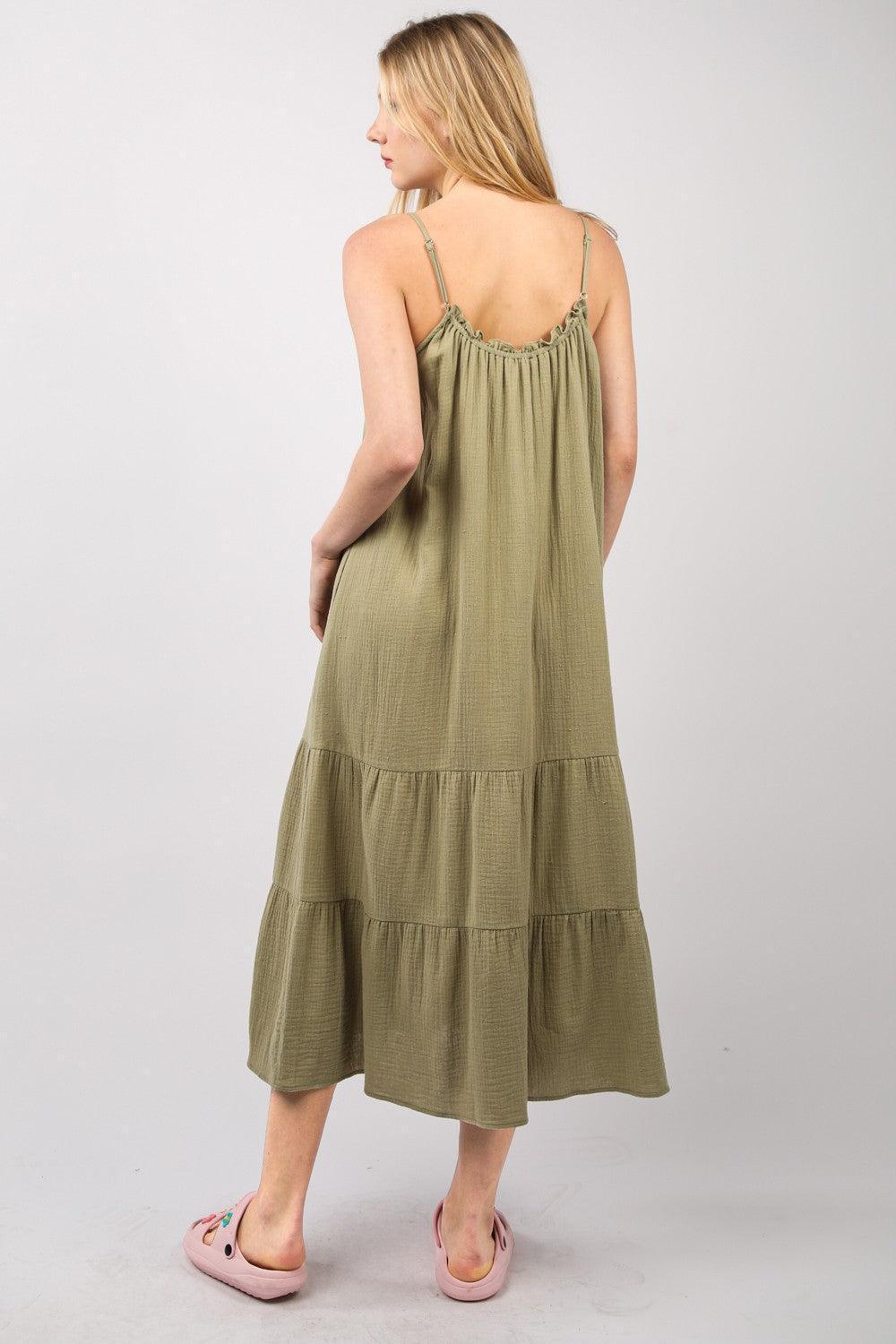VERY J Ruffled A-Line Midi Cami Dress - ClubOn