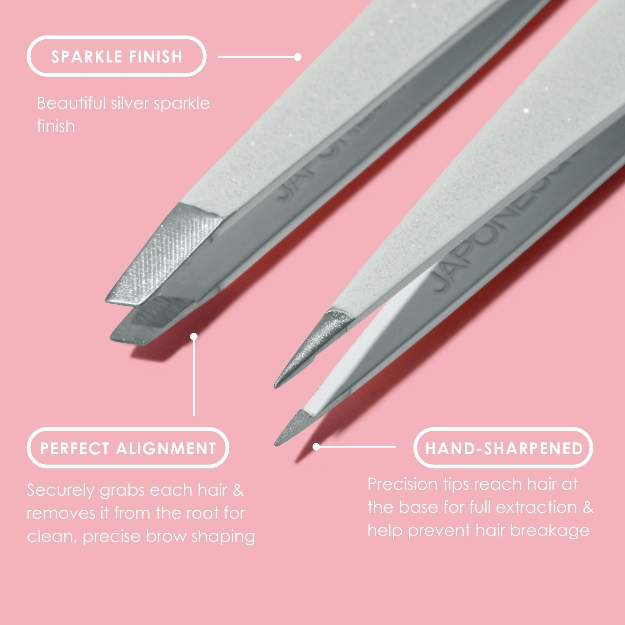 Japonesque Slanted & Pointed Stainless Steel Tweezers, Natural Shimmer - ClubOn