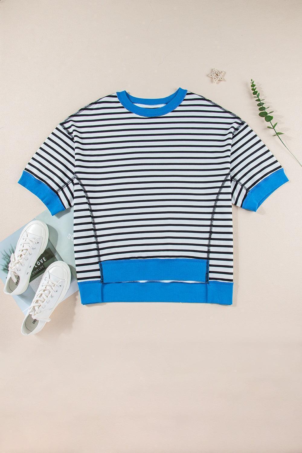 Striped Round Neck Half Sleeve T-Shirt - ClubOn