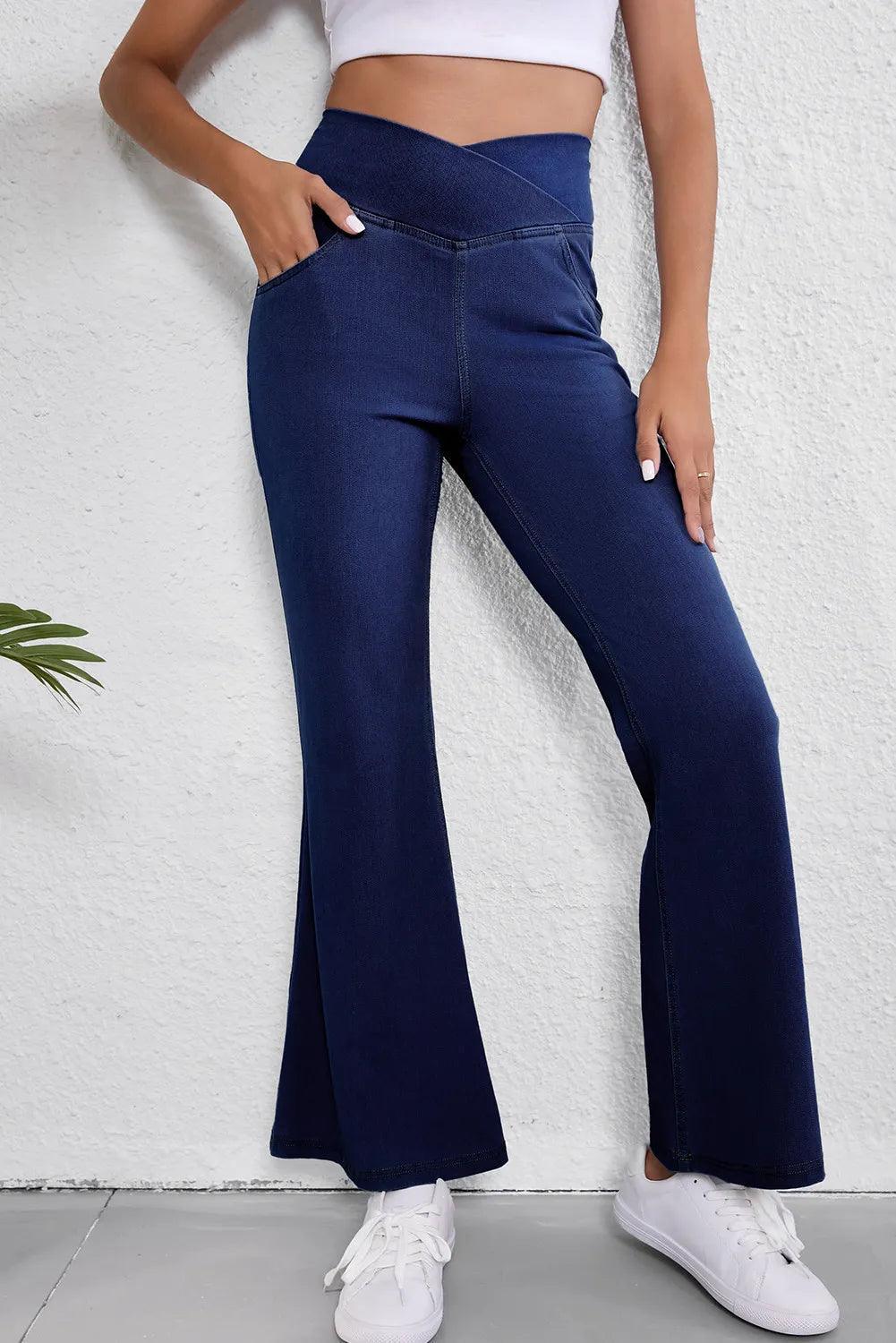 Asymmetric Waist Flare Jeans - ClubOn
