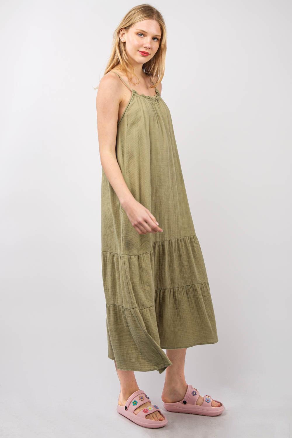 VERY J Ruffled A-Line Midi Cami Dress - ClubOn