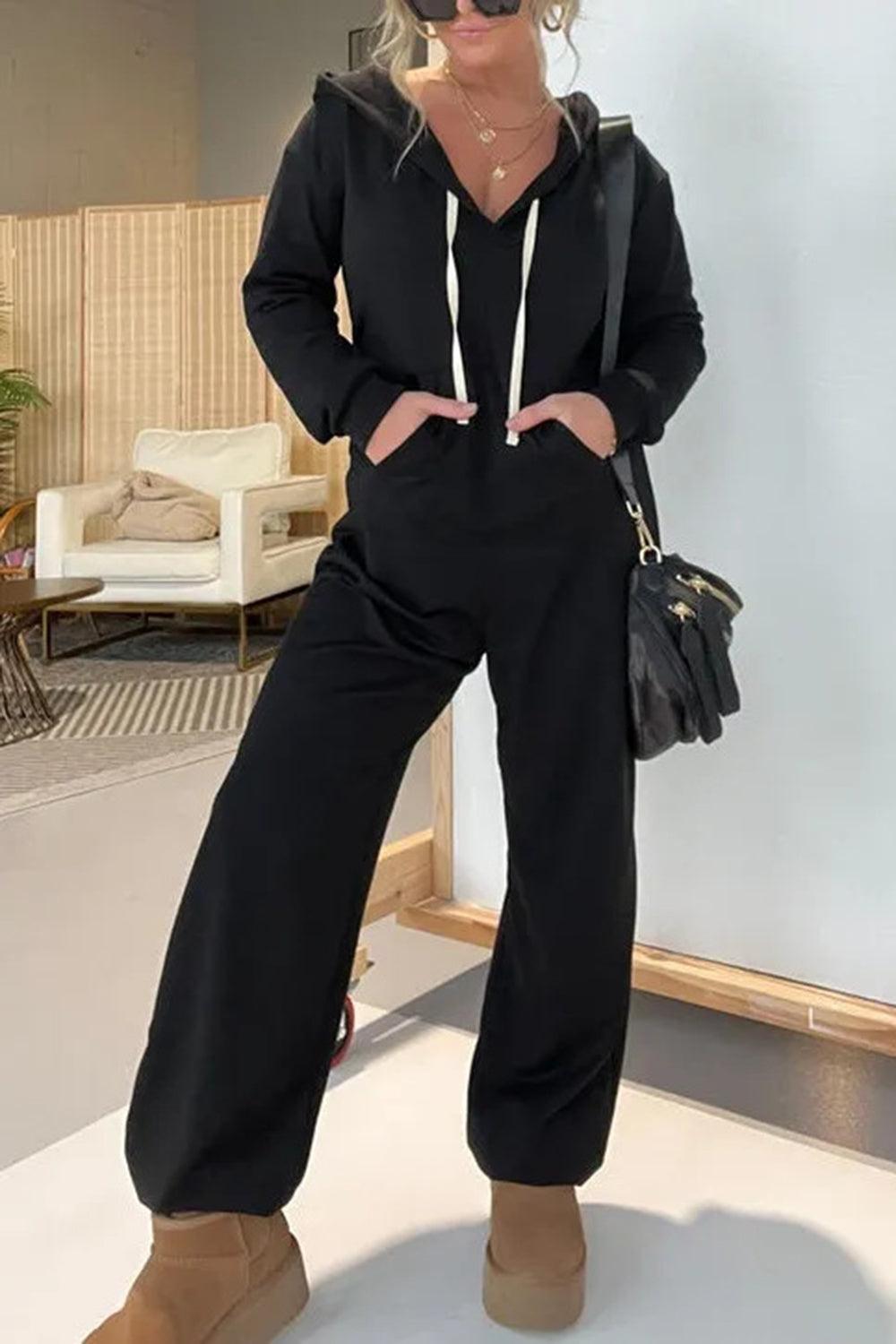 Full Size Drawstring Long Sleeve Jumpsuit - ClubOn