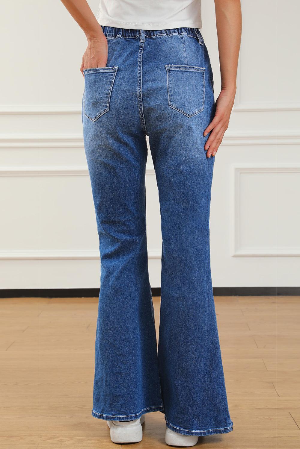 Elastic Waist Bootcut Jeans with Pockets - ClubOn