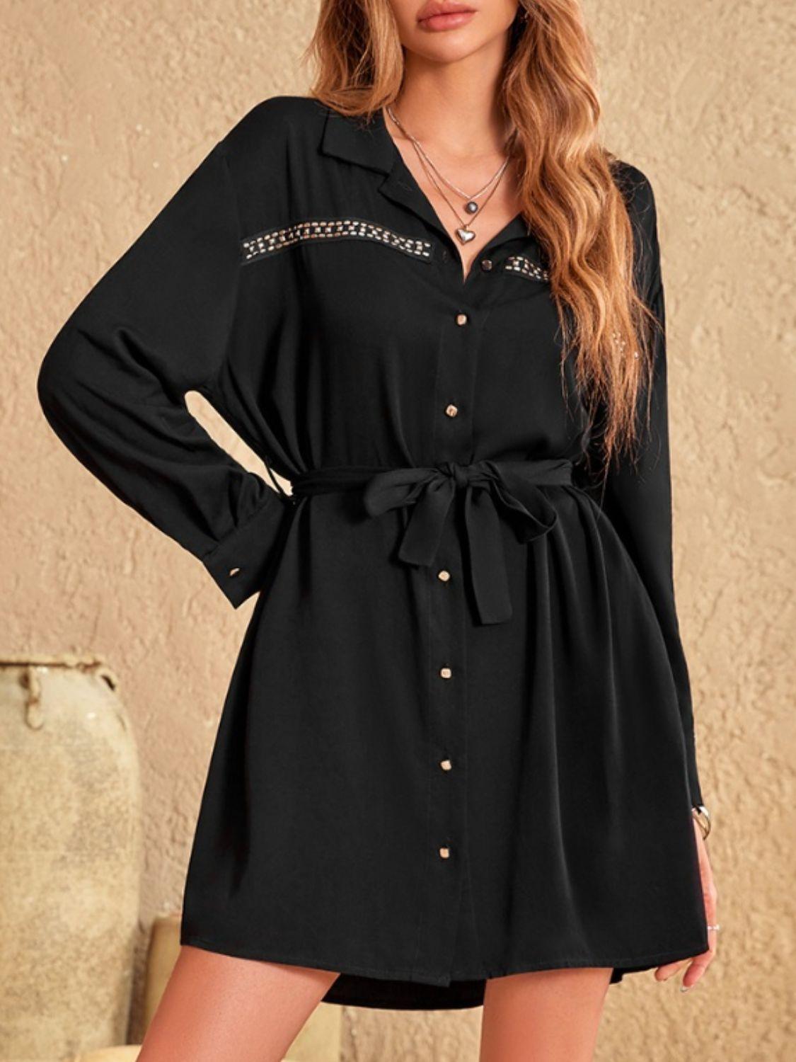 Collared Neck Long Sleeve Mini Dress - ClubOn